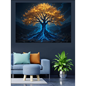 Karanlıkta Parlayan Yalnız Ağaç Dekoratif Kanvas - Mdf Ahşap Tablo 25x35 cm