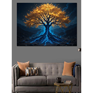 Karanlıkta Parlayan Yalnız Ağaç Dekoratif Kanvas - Mdf Ahşap Tablo 25x35 cm