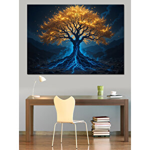 Karanlıkta Parlayan Yalnız Ağaç Dekoratif Kanvas - Mdf Ahşap Tablo 25x35 cm