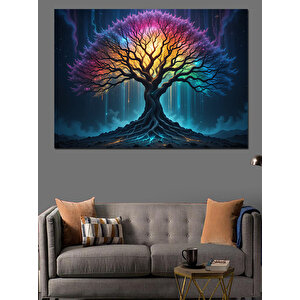 Karanlıkta Işık Veren Ağaç Dekoratif Kanvas - Mdf Ahşap Tablo 35x50 cm