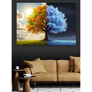 Mevsim Değişen Renkli Ağaç Dekoratif Kanvas - Mdf Ahşap Tablo 70x100 cm