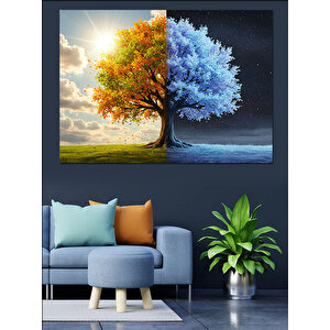 Mevsim Değişen Renkli Ağaç Dekoratif Kanvas - Mdf Ahşap Tablo 70x100 cm