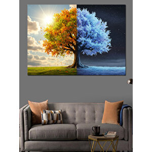 Mevsim Değişen Renkli Ağaç Dekoratif Kanvas - Mdf Ahşap Tablo 70x100 cm