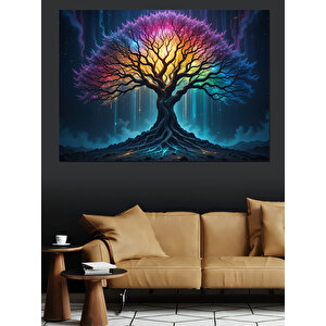 Karanlıkta Işık Veren Ağaç Dekoratif Kanvas - Mdf Ahşap Tablo 70x100 cm
