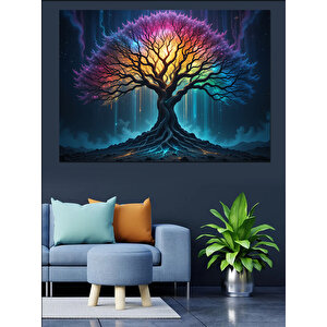 Karanlıkta Işık Veren Ağaç Dekoratif Kanvas - Mdf Ahşap Tablo 70x100 cm