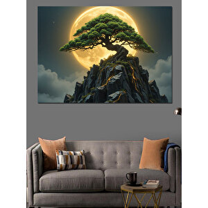 Yalnız Dağ Tepesinde Ağaç Dekoratif Kanvas - Mdf Ahşap Tablo 50x70 cm