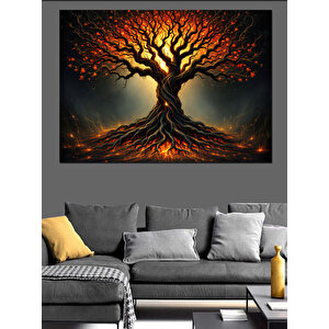 Kırmızı Ağaç Karanlık Gölge Dekoratif Kanvas - Mdf Ahşap Tablo 100x140 cm