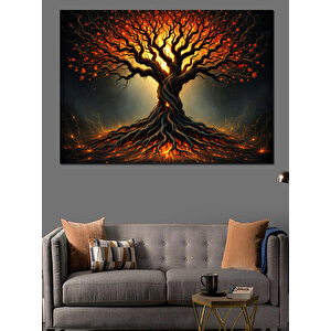 Kırmızı Ağaç Karanlık Gölge Dekoratif Kanvas - Mdf Ahşap Tablo 70x100 cm