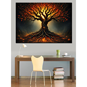 Kırmızı Ağaç Karanlık Gölge Dekoratif Kanvas - Mdf Ahşap Tablo 70x100 cm