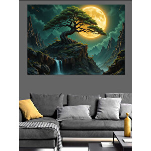 Dağlarda Yalnız Ağaç Manzarası Dekoratif Kanvas - Mdf Ahşap Tablo 35x50 cm
