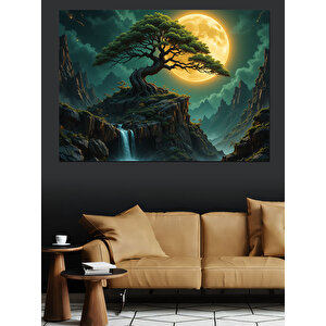 Dağlarda Yalnız Ağaç Manzarası Dekoratif Kanvas - Mdf Ahşap Tablo 35x50 cm