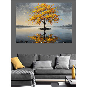 Suyun Üzerinde Sarı Ağaç Dekoratif Kanvas - Mdf Ahşap Tablo 35x50 cm