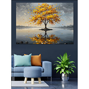 Suyun Üzerinde Sarı Ağaç Dekoratif Kanvas - Mdf Ahşap Tablo