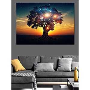 Renkli Işıklı Büyülü Ağaç Dekoratif Kanvas - Mdf Ahşap Tablo 25x35 cm