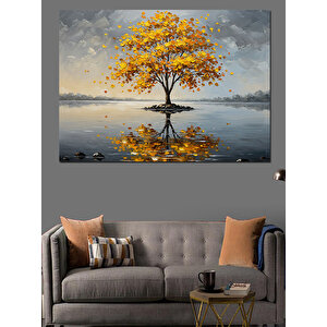 Suyun Üzerinde Sarı Ağaç Dekoratif Kanvas - Mdf Ahşap Tablo 70x100 cm