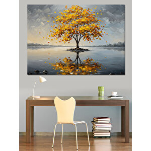 Suyun Üzerinde Sarı Ağaç Dekoratif Kanvas - Mdf Ahşap Tablo 70x100 cm