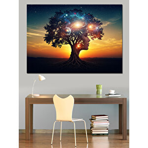 Renkli Işıklı Büyülü Ağaç Dekoratif Kanvas - Mdf Ahşap Tablo 100x140 cm