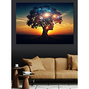 Renkli Işıklı Büyülü Ağaç Dekoratif Kanvas - Mdf Ahşap Tablo 100x140 cm