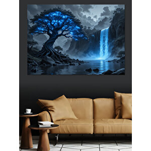 Şelaleli Karanlık Mistik Ağaç Dekoratif Kanvas - Mdf Ahşap Tablo 50x70 cm