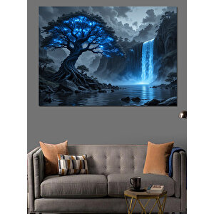 Şelaleli Karanlık Mistik Ağaç Dekoratif Kanvas - Mdf Ahşap Tablo 50x70 cm