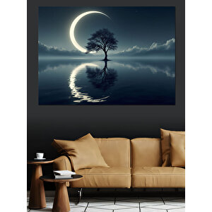 Ay Işığı Yalnız Ağaç Dekoratif Kanvas - Mdf Ahşap Tablo 70x100 cm