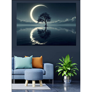 Ay Işığı Yalnız Ağaç Dekoratif Kanvas - Mdf Ahşap Tablo 70x100 cm
