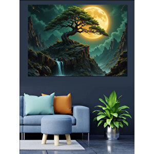 Dağlarda Yalnız Ağaç Manzarası Dekoratif Kanvas - Mdf Ahşap Tablo 100x140 cm