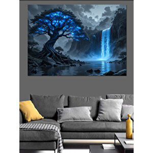 Şelaleli Karanlık Mistik Ağaç Dekoratif Kanvas - Mdf Ahşap Tablo