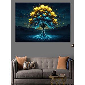 Karanlıkta Parlayan Mavi Ağaç Dekoratif Kanvas - Mdf Ahşap Tablo 35x50 cm