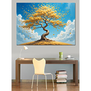Bulutların Altında Yalnız Ağaç Dekoratif Kanvas - Mdf Ahşap Tablo 35x50 cm