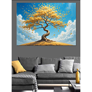 Bulutların Altında Yalnız Ağaç Dekoratif Kanvas - Mdf Ahşap Tablo 35x50 cm