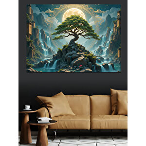 Dağlar Arasında Bonsai Ağaç Dekoratif Kanvas - Mdf Ahşap Tablo 100x140 cm