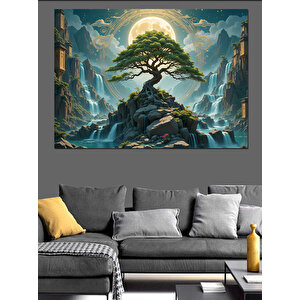 Dağlar Arasında Bonsai Ağaç Dekoratif Kanvas - Mdf Ahşap Tablo 70x100 cm
