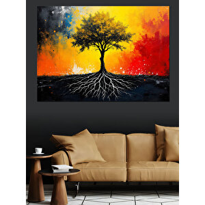 Ağaç Ve Kökler Siluet Dekoratif Kanvas - Mdf Ahşap Tablo 50x70 cm