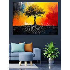 Ağaç Ve Kökler Siluet Dekoratif Kanvas - Mdf Ahşap Tablo 50x70 cm