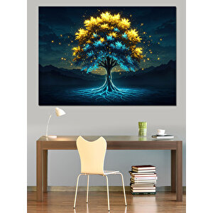 Karanlıkta Parlayan Mavi Ağaç Dekoratif Kanvas - Mdf Ahşap Tablo 50x70 cm