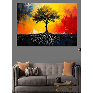 Ağaç Ve Kökler Siluet Dekoratif Kanvas - Mdf Ahşap Tablo 70x100 cm