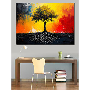 Ağaç Ve Kökler Siluet Dekoratif Kanvas - Mdf Ahşap Tablo