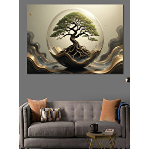 Dairesel Bonsai Ağaç Kompozisyonu Dekoratif Kanvas - Mdf Ahşap Tablo