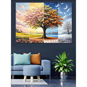 Dört Mevsim Ağaç Manzarası Dekoratif Kanvas - Mdf Ahşap Tablo 50x70 cm