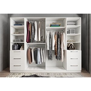 Arin Aynalı 6 Kapaklı Gardırop Dolap Giyinme Dolabı Beyaz 250 Cm Montaj Dahil