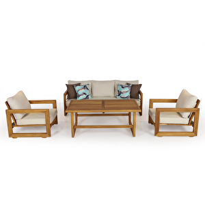Liverno Masif Ahşap İroko Ağacı Oturma Grubu Bahçe Balkon Koltuk Takımı 3+1+1+ Masa