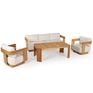 Garniş Masif Ahşap İroko Ağacı Oturma Grubu Bahçe Balkon Koltuk Takımı 3+1+1+ Masa