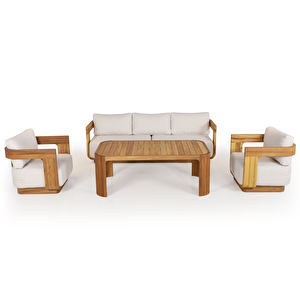 Garniş Masif Ahşap İroko Ağacı Oturma Grubu Bahçe Balkon Koltuk Takımı 3+1+1+ Masa