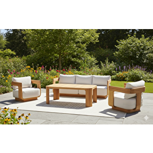 Garniş Masif Ahşap İroko Ağacı Oturma Grubu Bahçe Balkon Koltuk Takımı 3+1+1+ Masa