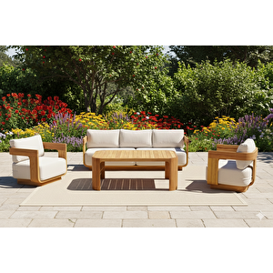 Garniş Masif Ahşap İroko Ağacı Oturma Grubu Bahçe Balkon Koltuk Takımı 3+1+1+ Masa