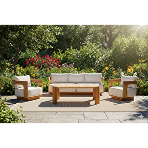 Garniş Masif Ahşap İroko Ağacı Oturma Grubu Bahçe Balkon Koltuk Takımı 3+1+1+ Masa