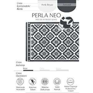 Perla Neo Prn 08 Antrasit Beyaz Pamuklu Banyo Balkon Kilimi Yıkanabilir Mutfak Kilim Antrasit