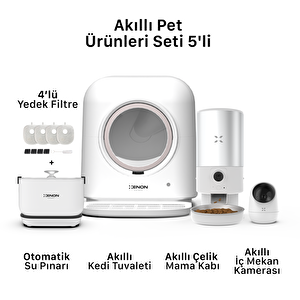 Akıllı Kedi Tuvaleti, Akıllı Çelik Mama Kabı, Akıllı Kamera, Bataryalı Su Pınarı Ve Filtre 5'li Pet Seti