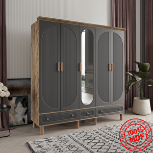 Soho 5 Kapak Antrasit Gardırop Tamamı Mdf